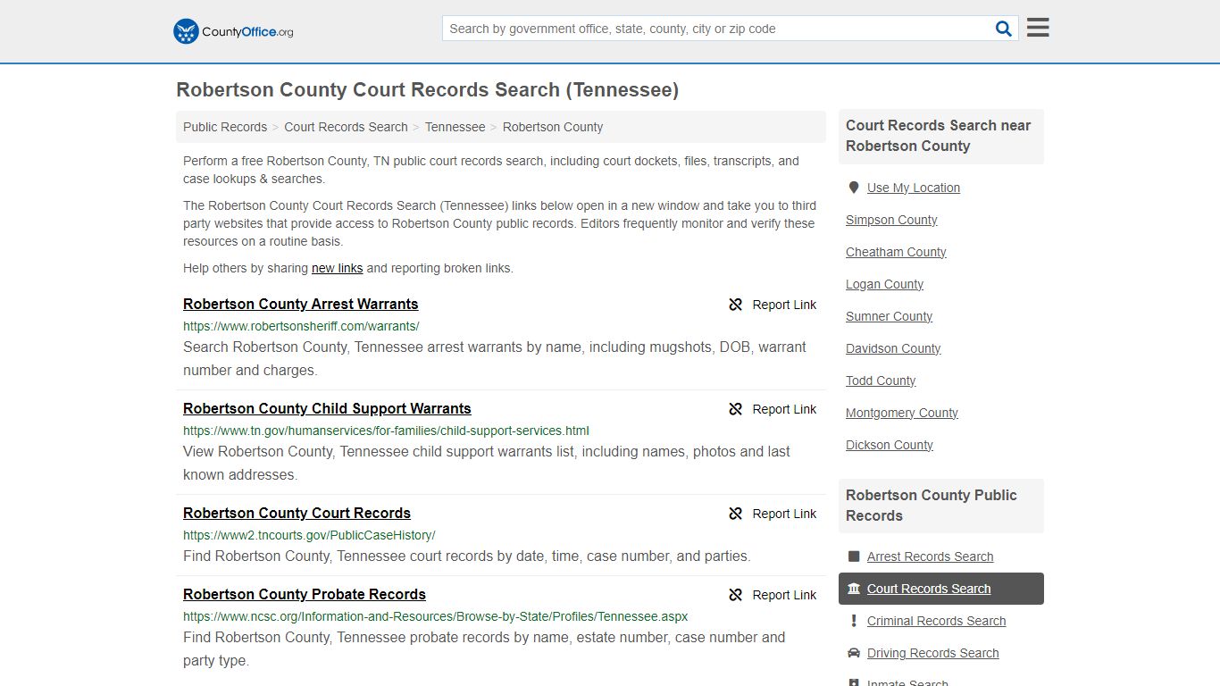 Robertson County Court Records Search (Tennessee) - County Office