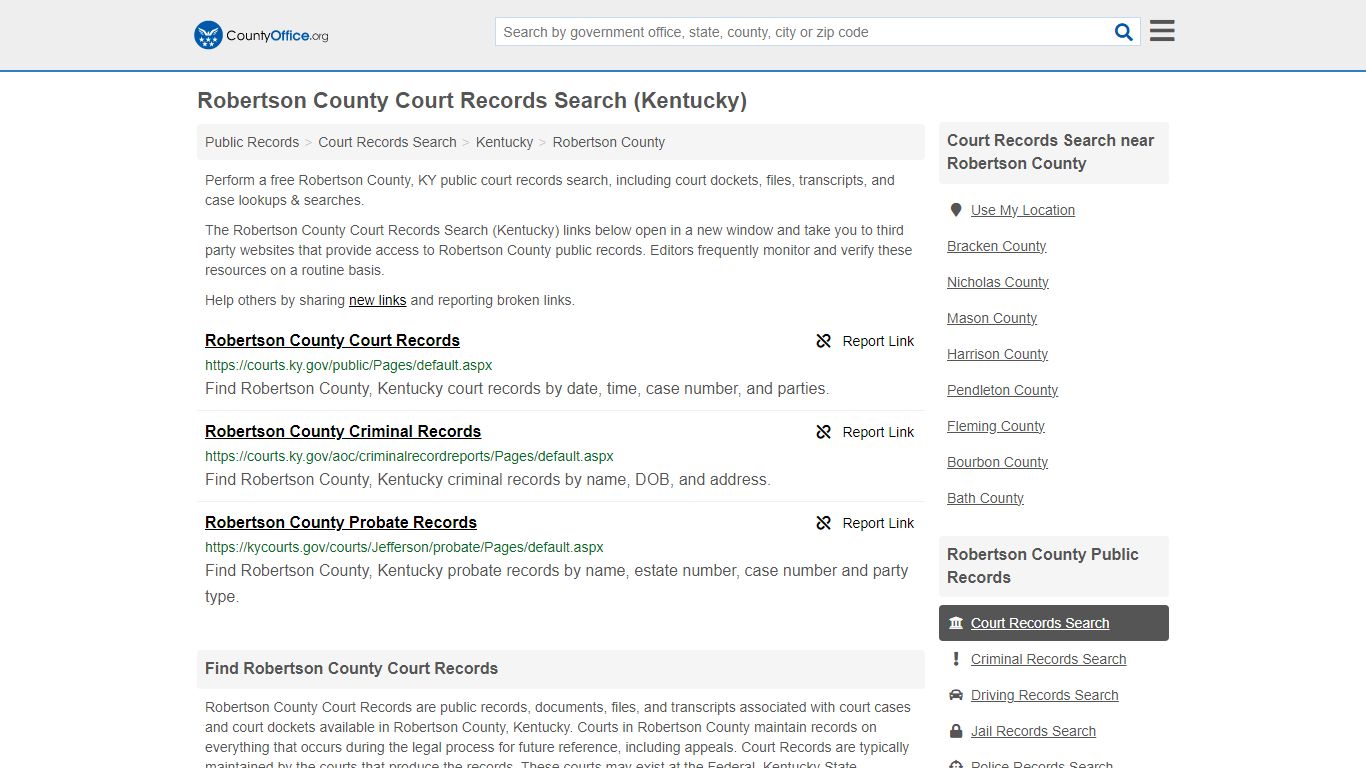 Robertson County Court Records Search (Kentucky) - County Office